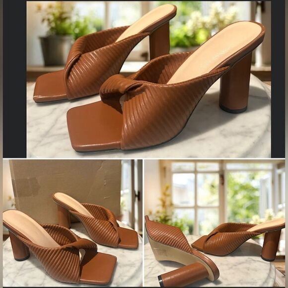 Gorgeous Twist Mule Slide Ribbed Heel Slip-on Square Toe Size 37 - Picture 1 of 16